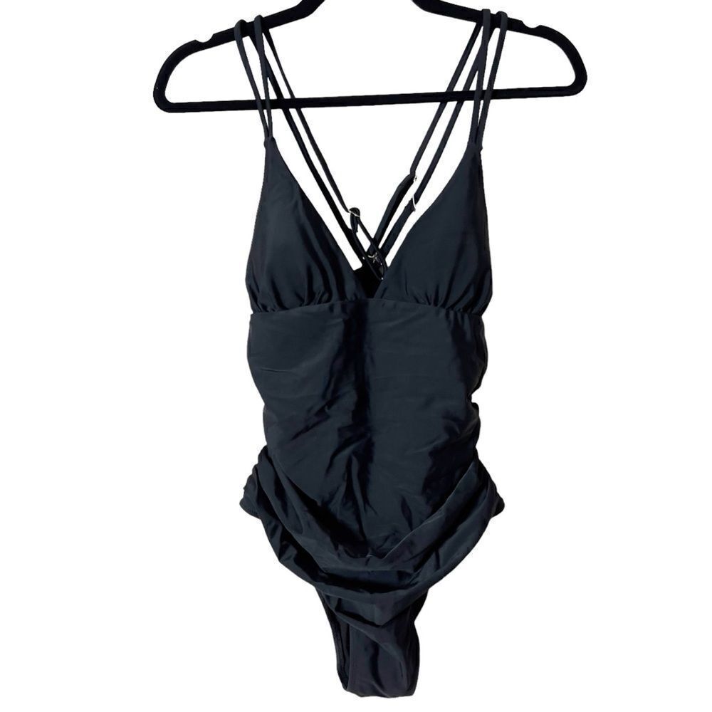 Beachsissi Black Adjustable Double Cross Back One‎ Piece Swimsuit Size Large